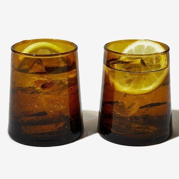 Moroccan 4 Piece Hand-blown Amber Glass Pitcher and Glasses Set - Picture 6 of 14